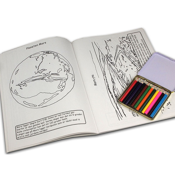 En vetenskaplig målarbok (Astronomi) med 12 färgpennor
